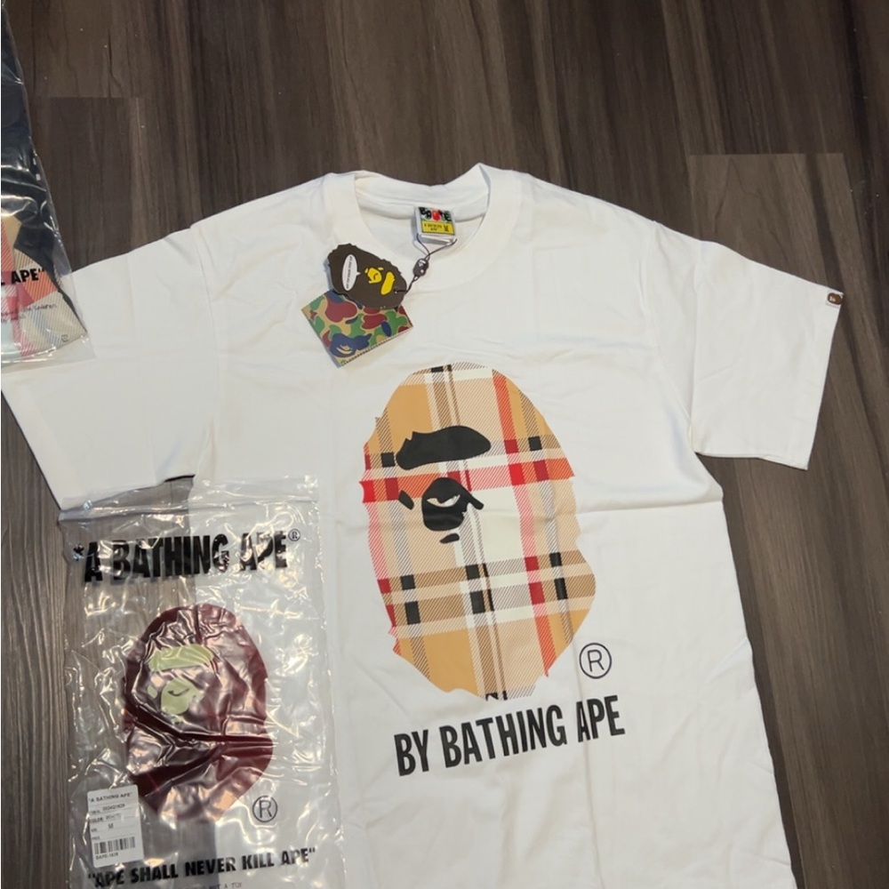 White Graphic Bape X Burberry T-Shirt